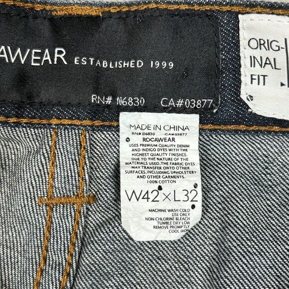 Vintage Rocawear Jeans Mens 42x32 Blue Rap Straight Baggy Wide Skater Street Y2K - Picture 14 of 16